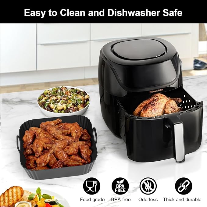 9-Inch Square Silicone Liners for Large Air Fryer 2Pack, 6 to 8.5QT Silicone Pot Baking Accessories for Chefman COSORI Ninja Instant Pot Vortex XL Cuisinart, Reusable Air Fryer Tray Insert