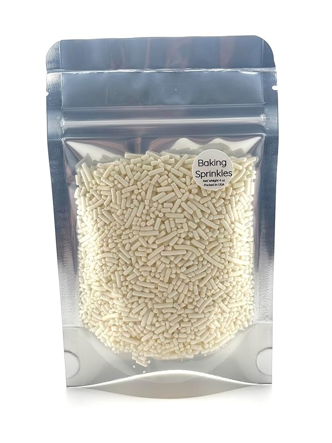 White Sprinkles for Baking Cakes, Cupcakes, Cookie Decorations, Ice Cream and Donut Toppings Edible Decorating Baking Supplies - 4 oz package (White)