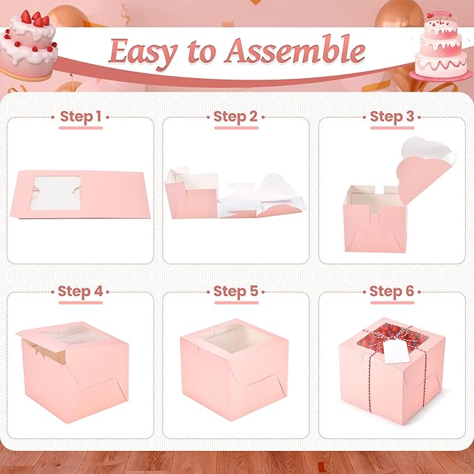 20Pcs Mini Cake Boxes with Window, 6x6x5 Inches Pink Bakery Boxes, Small 4 Cupcake Boxes, Cake Packaging for Pastries, Cookies, Chocolates, Cupcakes, Birthday Party, Wedding