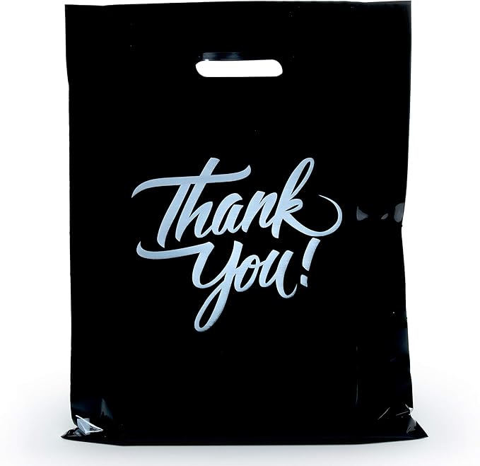 Infinite Pack Thank You Merchandise Bags, Die Cut Handles, Retail Shopping Bags for Boutique - Choose Color & Size