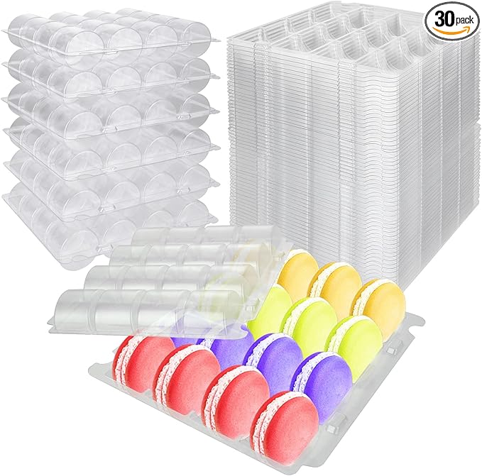 30PCS Macaron Boxes 16 Count Clear Macaron Box Plastic Macaron Container for Macaron Packaging, Cookie, Bakery, Wedding, Party