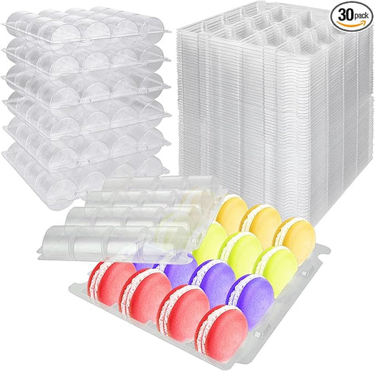30PCS Macaron Boxes 16 Count Clear Macaron Box Plastic Macaron Container for Macaron Packaging, Cookie, Bakery, Wedding, Party