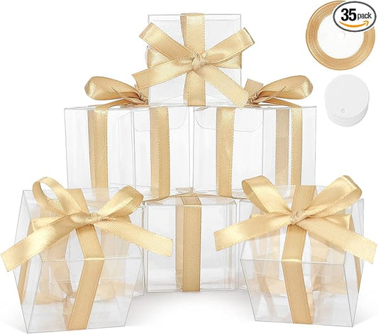 COTOPHER 35 Pcs Clear Boxes for Favors, 4x4x4 Inches Clear Gift Boxes PET Material Cupcake Box Plastic Small Gift Box with Lids, Party Favor Box for Wedding Favors Baby Shower