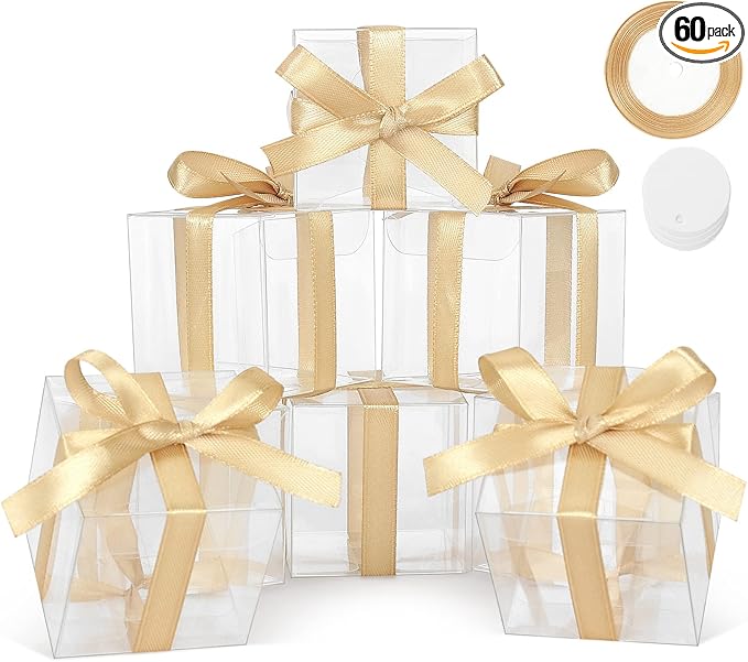 COTOPHER 60 Pcs Clear Favor Boxes, 1.5x1.5x1.5 Inch Single Chocolate Truffle Box, Plastic Mini Cube for Wedding Favors, Baby Shower, Small Gifts