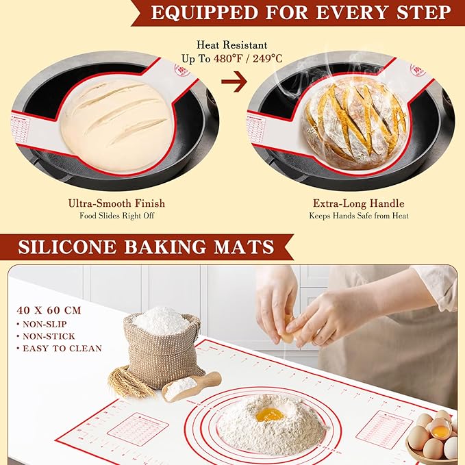 Complete Sourdough Starter Kit, 10" Oval and 9" Round Banneton Bread Proofing Basket with Glass Sourdough Starter Jar, Sourdough Bread Baking Supplies Kit Gifts for Bakers Women Wife Mom