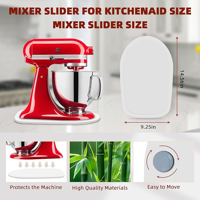 Mixer Slider Compatible with 4.5-5 QT Kitchen Aid Stand Mixers, Kitchen Countertop Storage Mover Sliding Caddy Mixer Slider Mat for Kitchen Aid Stand Mixer Accessories Attachment (Bamboo - White)