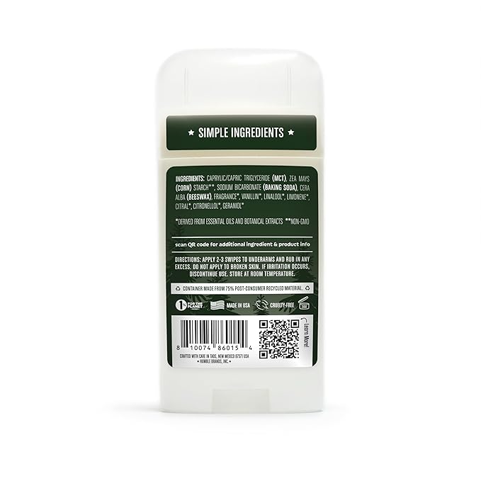 HUMBLE BRANDS Original Formula Aluminum-free Deodorant. Long Lasting Odor Control with Baking Soda and Essential Oils, Frankincense & Fir, Pack of 1