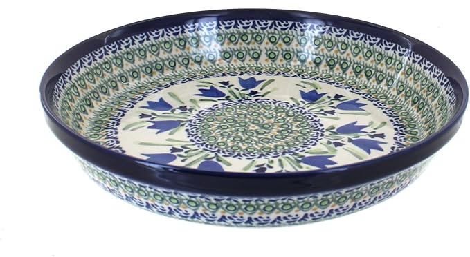 Blue Rose Polish Pottery - Blue Tulip Pie Plate - 9.75" Diameter - Ceramic Baking Dish, For Pies, Quiches & Desserts