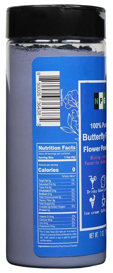 NPG 100% Pure Blue Butterfly Pea Flower Powder 7 oz(198 g), All Natural Non GMO Blue Food Coloring Powder Rich in Antioxidants,Caffeine Free Gluten Free Vegan (Pack of 2)