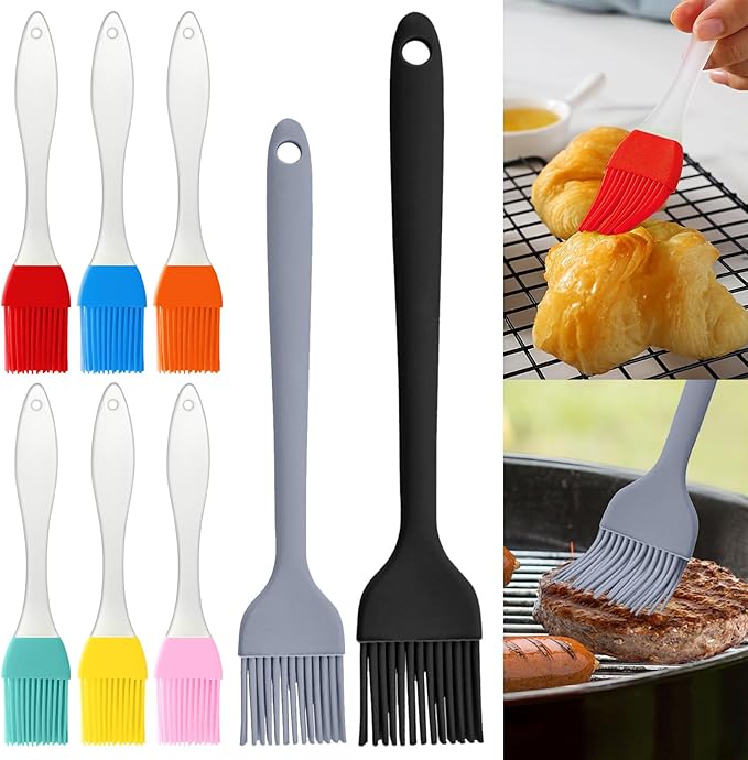 8 pieces basting brush for grilling,pastry brush,bbq basting brush,basting brush,rubber brush for cooking,basting brush for cooking,silicone bbq brush,barbecue sauce brush (Multicolor)