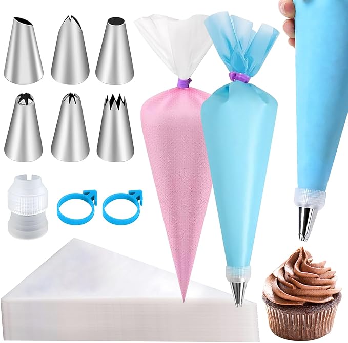 Icing Bags And Tips Set,Frosting Bags and tips,100 Disposable Icing Bags and Piping Tips For Cupcakes, Cookies, Cakes,Baking (110)
