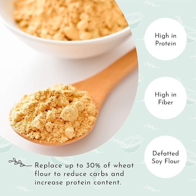Scratch Premium Defatted Soybean Flour - Gourmet Baking Ingredients - Contains Calcium, Iron, Potassium, Protein, & Dietary Fiber - Rich Nutty Flavor - Low in Fat - Healthy Flour Substitute (10oz)