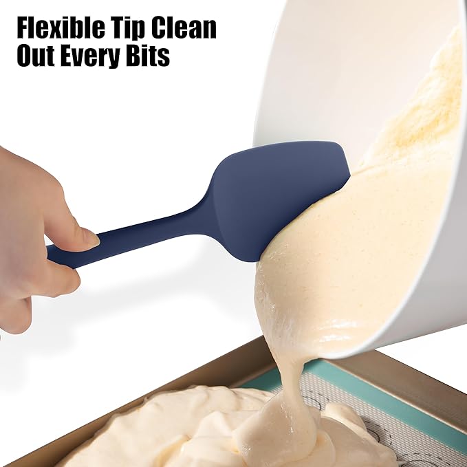 Doosu Silicone Spoon Spatula Set of 2, 600ºF Heat-Resistant Food Grade Rubber Spoonula with Seamless Design, Non-Stick Dishwasher Safe Kitchen Utensils for Cooking Baking Mixing Scraping (Navy Blue)