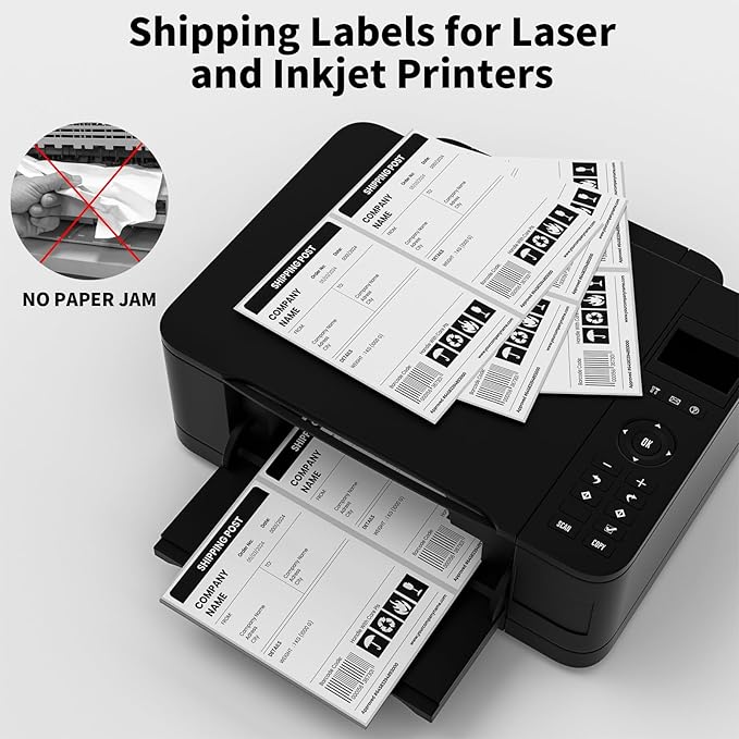 50 Labels Half Sheet Shipping Labels for Laser Inkjet Printers, 25 Sheets Half Page Labels, 8.5Inch x 5.5Inch(2-up) Self Adhesive Shipping Labels White Mailing Address Labels
