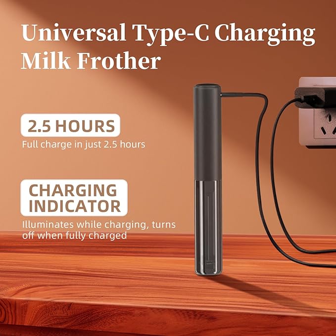 Rechargeable Electric Milk Frother with Type-C Cable, Portable Black Drinking Mixer with Dust Cover,Stirrer Tool for Kitchen, Office,Outdoor