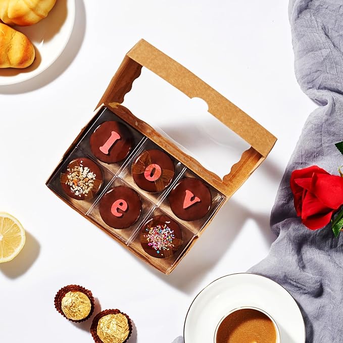 20PCS 7x4.3x1.5 Inch Brown Cookie Boxes with Window Bakery Boxes for Chocolate Truffle, Orec,Pastry Dount, Browine Soap &Treat Boxes for Party Favors Wedding Christmas Valentine's