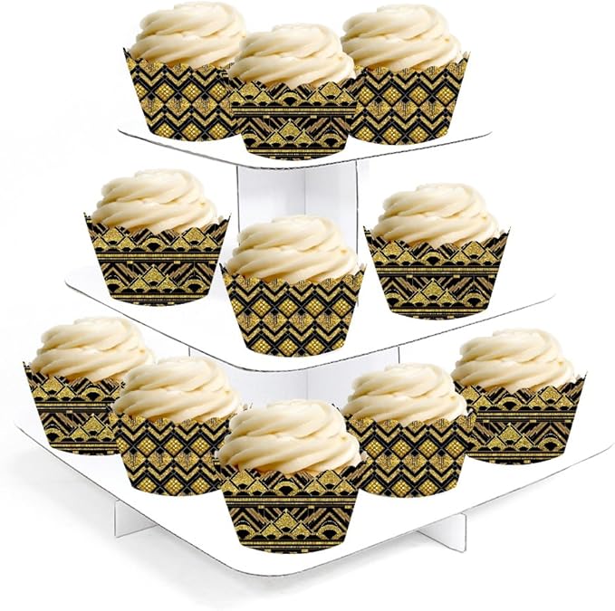 Andaz Press Party Cupcake Wrapper Decorations, Art Deco Black and Gold, 24-Pack, Theme Colored Bulk Cake Supplies