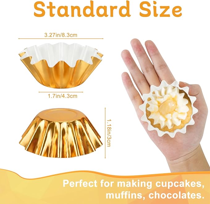 200 PCS Baking Cups Cupcake Liner Flared Brioche Standard Muffin Wrappers Greaseproof Coated Paper Cup for Wedding Birthday Holiday Party or Baby Shower (Gold+Black)