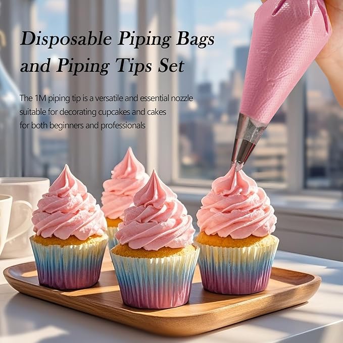 3 Pieces Large 1M Piping Tips, Piping Bags and Tips Set with 20 Disposable Piping Bags for Cake Decorating, Stainless Steel Open Star Piping Tips with Pastry Bags for Cupcakes Icing Frosting