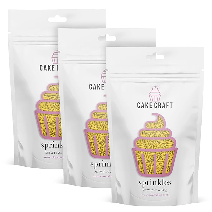 Cake Craft Yellow Sugar Strand Sprinkles (Jimmies) – 3-Pack (100g Each) | Bright Yellow Sprinkles for Cakes, Cupcakes, Cookies & More | Sunny Color & Sweet Crunch
