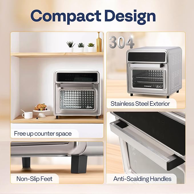 VIVOHOME 21 Qt Air Fryer Toaster Oven Combo, 8-in-1 Convection Oven Countertop with Rotisserie and Dehydrator, Stainless Steel Digital Air Fryer Oven with 7 Accessories, 1800W