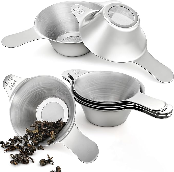 WUWEOT 6 Pcs Different Size Tea Infuser, 304 Stainless Steel Mini Fine Mesh Strainer, Coffee Filter with Double Handles for Hanging on Teapots, Mugs, Cups to Steep Loose Leaf Tea and Coffee