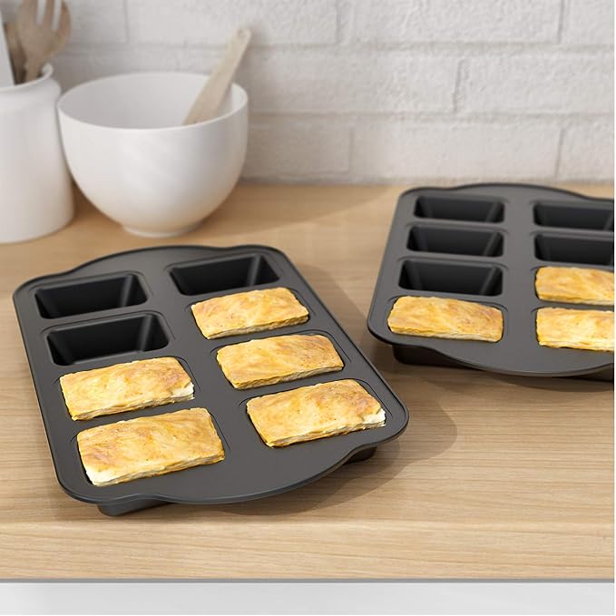 Tiawudi 1 Piece Non-Stick Mini Loaf Pan, Carbon Steel Baking Bread Pan, 8-Cavity