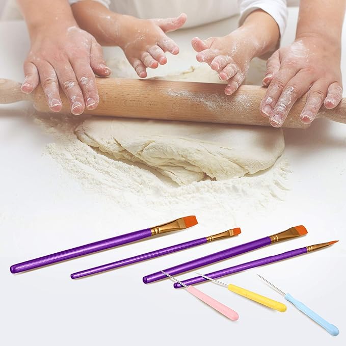 24 Pieces Cookie Decorating Fondant Cake Decorating Tool Set Include Brushes Sugar Stir Needle Fondant Modeling Tool Elbow and Straight Tweezer(Purple)