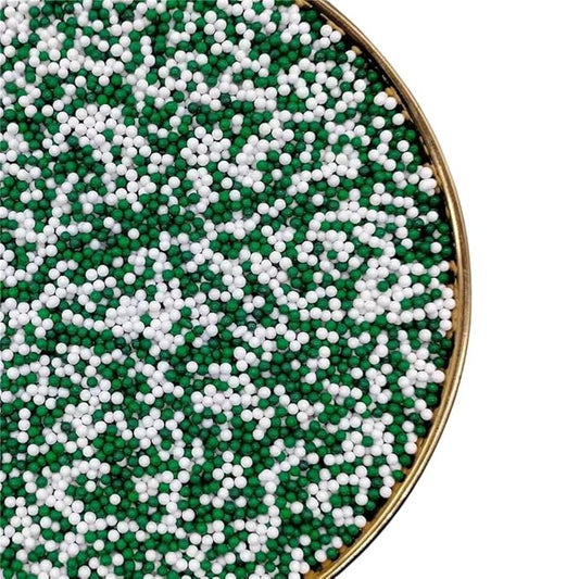 Chrismas Nonpareils Sprinkles 130g/4.6oz, White Green Edible Pearl Sprinkles for Cake Decorations, Baking, Ice Cream, Cookies, Cupcake Topper Edible Pearls Sprinkles Sugar Pearls for Cake Decorating (2mm Greenery)