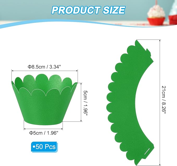 PATIKIL Cupcake Wrappers Paper, 50 Pack Baking Cups Standard Wave Decoration for Anniversary Birthday Weddings and Parties, Dark Green