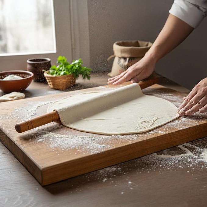 Beech Wood Turkish Oklava Rolling Pin – Non-Stick Oil-Infused Smooth Surface for Dough, Cookies, Pastry, Pizza & Bread – Traditional 18.7 Inch (48 cm) Kitchen Roller for Home & Professional Bakers
