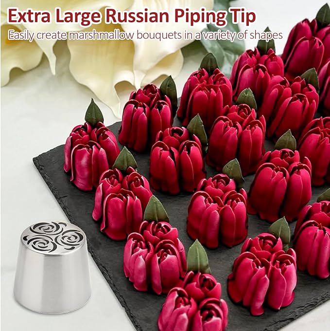 Extra Large Russian Piping Tips for Marshmallows Stainless Steel Flower Frosting Nozzles many styles Cake Decorating Baking tool for Buttercream, Cupcakes Cookies(SL63)