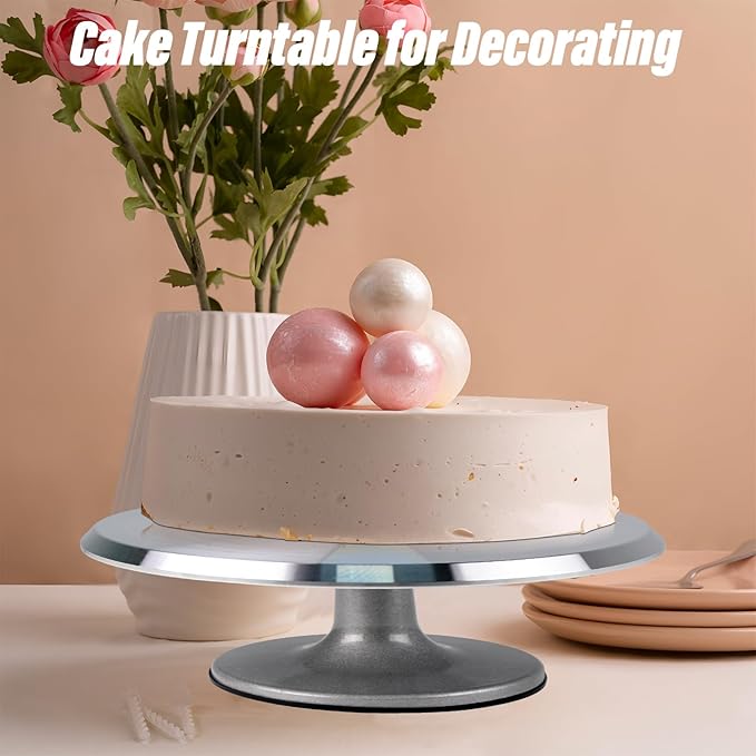 Cake Turntable 12'' Revolving Cake Stand, Cake Turntable for Decorating with Non-Slip Bottom, Cake Stands for Party, Wedding Decorations, Pastries and Cupcakes (Aluminium Alloy)