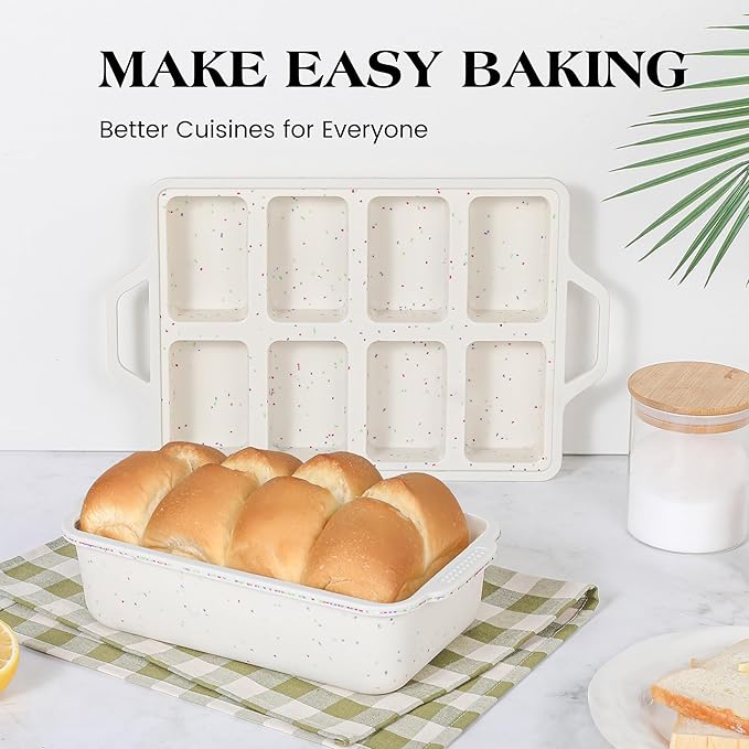 1 Pc Mini Loaf Pans with Metal Reinforced Frame, Nonstick Small Silicone Bread Pans for Baking, 8 Cavity Tiny Meatloaf Pan (Cream)
