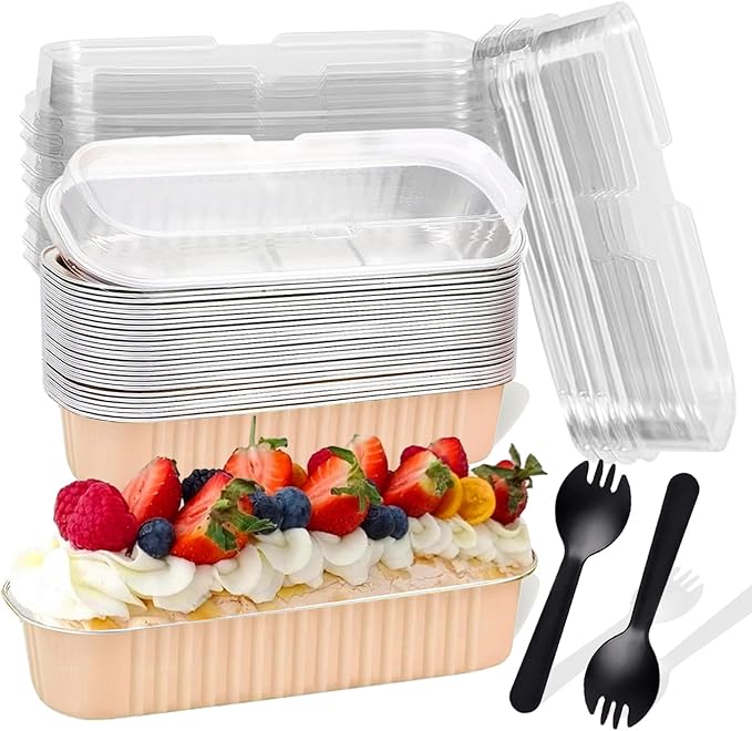 20PCS Rectangle Mini Loaf Pans with Lids,Mini Cake Pans with Lids,Disposable Ramekins Baking Cups Muffin Tins Cupcake Cups for Wedding Party Birthday,6.8oz (Champagne)