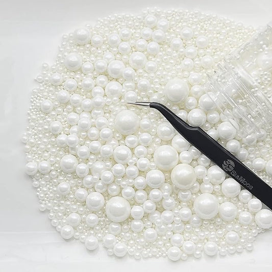 White Edible Pearl Sprinkles for Cake Decorating 5.1 OZ White Edible Pearls Edible Cupcake Decorations Halloween Christmas Cookie Decorations Edible Sugar Pearls for Cakes,Cupcakes Toppers Baby Shower Wedding Supplies with Tweezers