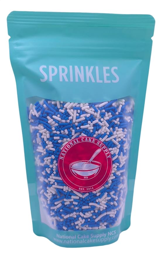 NCS Blue and White Edible Jimmies Sprinkles, 8 ounces