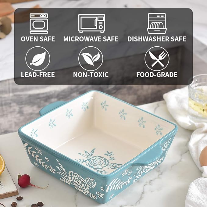 Wisenvoy Baking Dish 8x8 Baking Pan Brownie Pan Casserole Dish Hand-Painted Casserole Dishes For Oven Lasagna Pan
