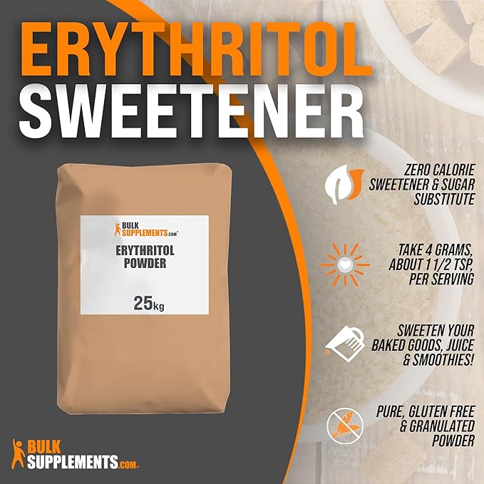 BulkSupplements.com Erythritol Powder - Erythritol Sweetener. Sugar Substitute - Zero Calorie Sweetener, Granular & Gluten Free, 4g of per Serving, 25kg (55 lbs) (Pack of 1)