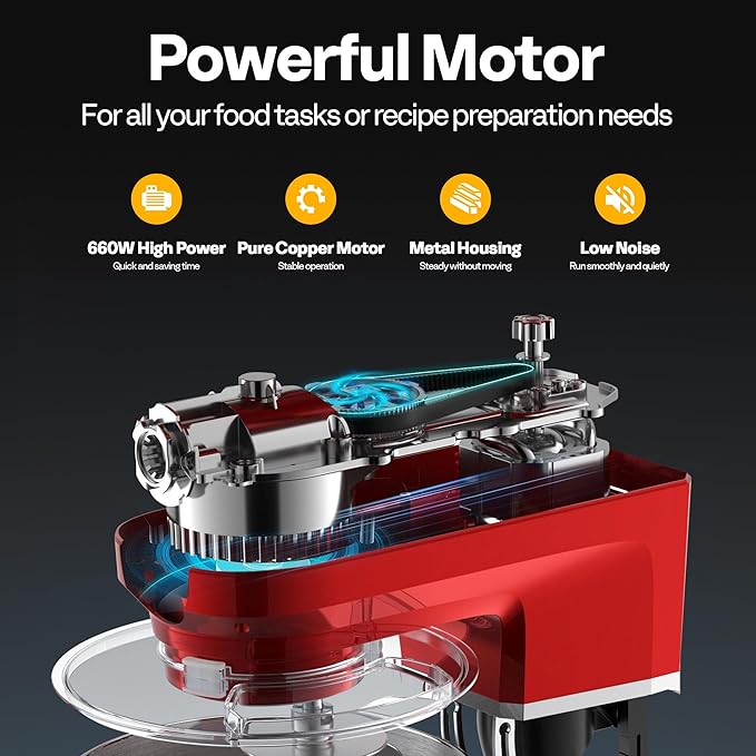 VIVOHOME 6 in 1 Multifunctional Stand Mixer with 8.5 Quart Stainless Steel Bowl, 660W 10 Speed Tilt-Head Meat Grinder, Juice Blender, Vegetable Slicer, Pasta and Cookie Maker, Red
