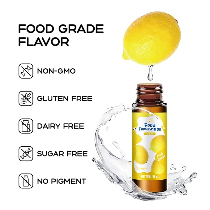 Lemon Flavoring Extract – 1 fl oz Concentrated Food Flavoring Oil for Baking, Candy Making, Lip Gloss & Desserts, with Glass Dropper