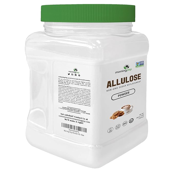 Morning Pep Allulose Sweetener 4 lb – Zero Calorie Sugar Alternative, 100% Pure, No Erythritol, Non-GMO Project Verified, Keto Certified, OU Kosher, No Fillers, Ideal for Baking and Beverages