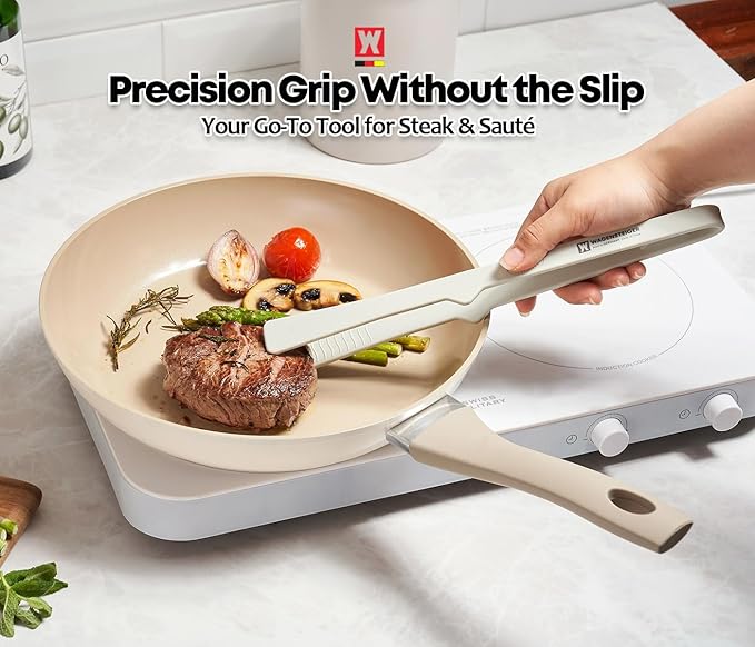 Light Gray Silicone Tongs : Easy grip Design with Heat Resistant, Non-stick Cookware Safe, BBQ Grill Tool for Flipping Grabbing Serving, Lightweight Structure (11.42 inch Long)