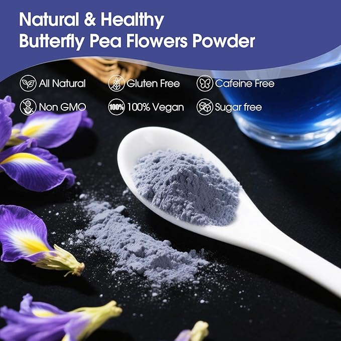 Organic Butterfly Pea Flower Powder - 1.76oz | Natural Blue & Purple Food Coloring | Great for Drinks, Baking & Smoothies | Rich in Antioxidants | Caffeine-Free | Vegan & Gluten-Free