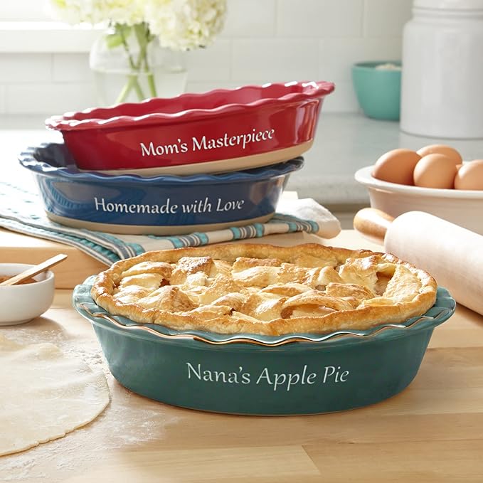 Let's Make Memories Personalized Stoneware Pie Dish - Navy