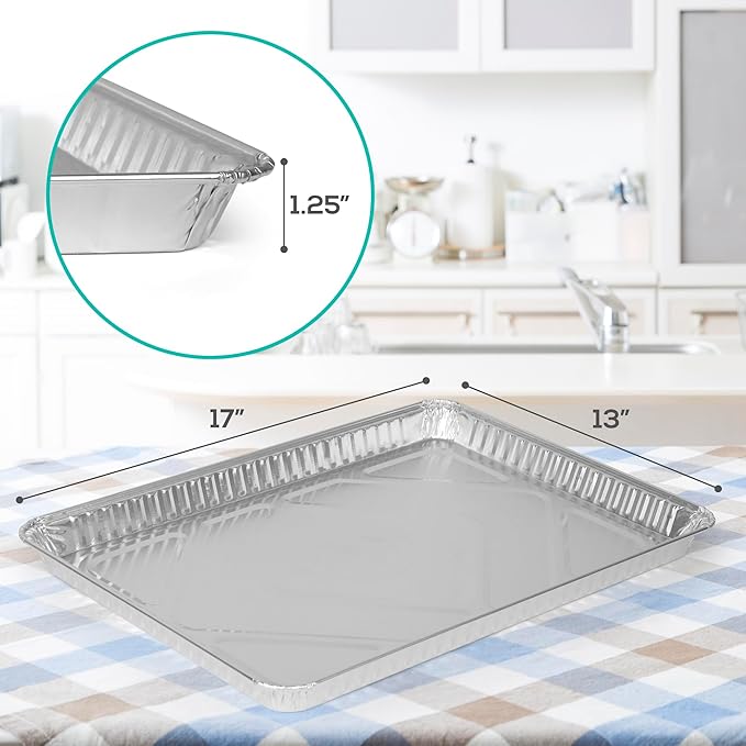 PLASTICPRO Aluminum Pans 5 Pack Disposable Cookie Sheets 13 x 17 Baking Pans Premium Quality Heavy Duty Sheet Pans
