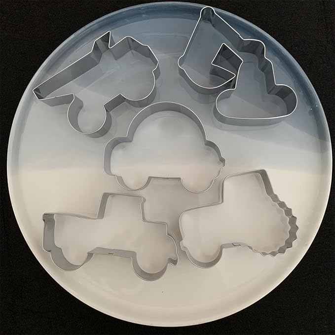 Construction Vehicles Cookie Cutters Set-5 Piece-Truck, Dump, Tractor, Car and Digger-Biscui Cookie Cutters Molds for Kids Party