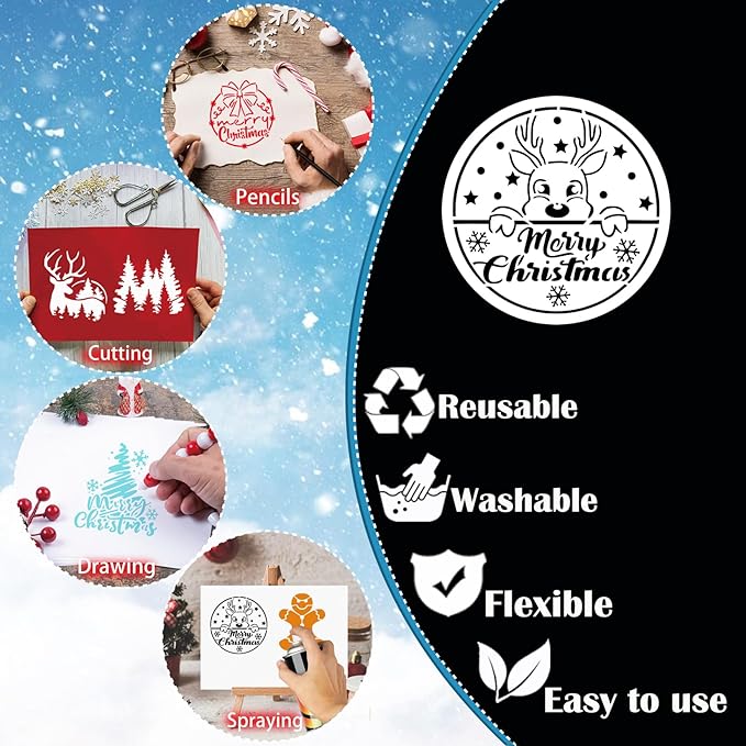 25 Pcs Christmas Stencils for Crafts Reusable 4 Inch Small Christmas Stencil for Painting on Wood Ornament Card Making Window (25 Christmas 4in)