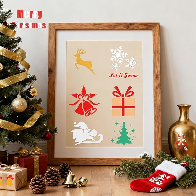 20 Pcs Small Christmas Stencils for Crafts Reusable 3x3 inch Christmas Stencils for Painting on Wood Fabric Paper Windows Cards Xmas Crafts Ornaments Wall Door Decoration (Christmas 0120)