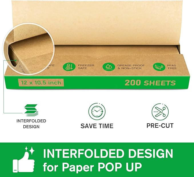 EcoDispose Precut POP UP Deli Paper Sheet Pack of 200, Interfolded Heavy Paper for Food Wrap and Serving (12" x 10-1/2", Kraft）